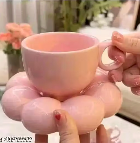 Glossy pink ceramic cup and saucer set for coffee tea and aesthetic drinkware collection