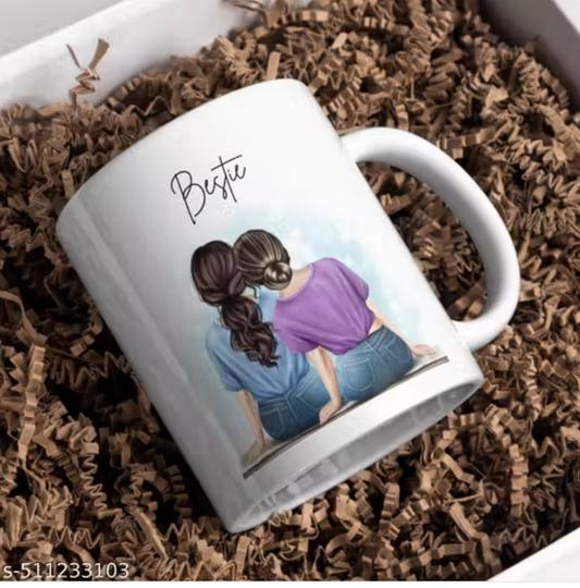Best friend ceramic coffee mug with cute friendship print gift cup for tea and coffee