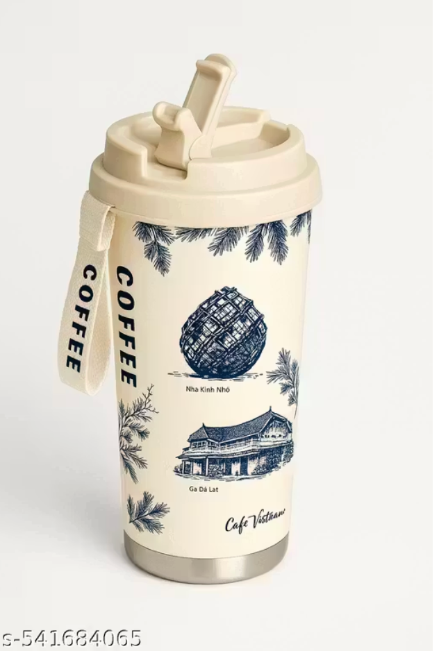 550ml stainless steel insulated coffee tumbler with leak proof lid and printed design for tea and coffee